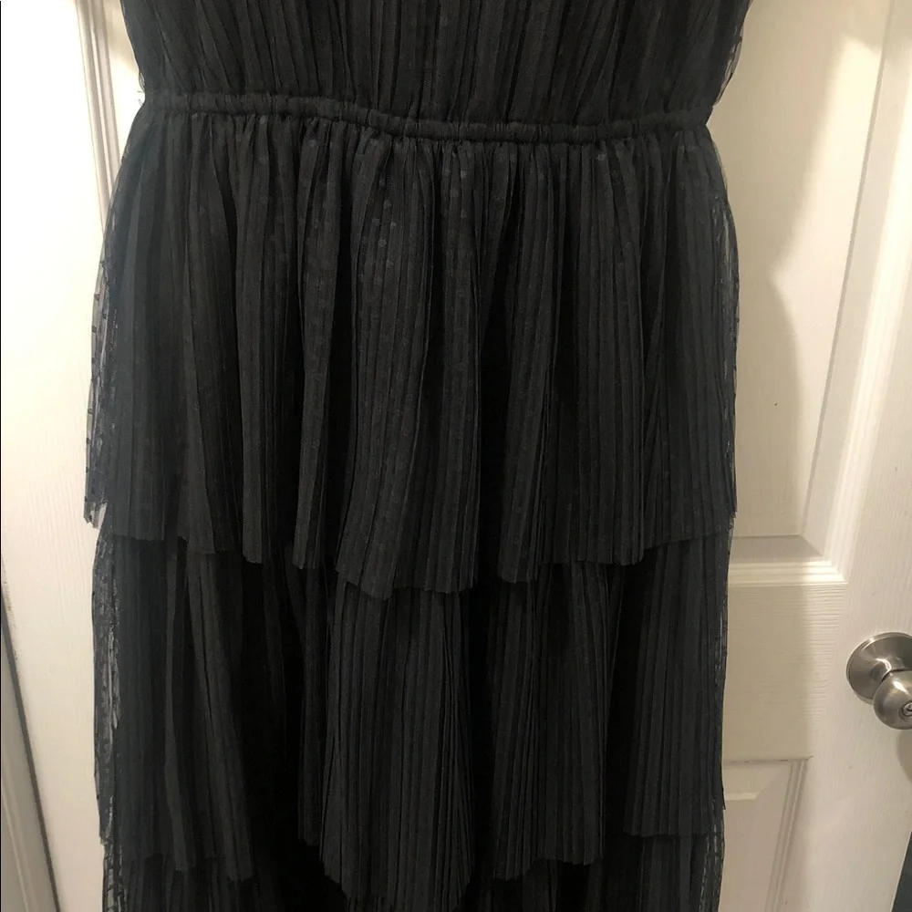 J. Crew Black Dotted Sheer-Sleeve Midi Dress